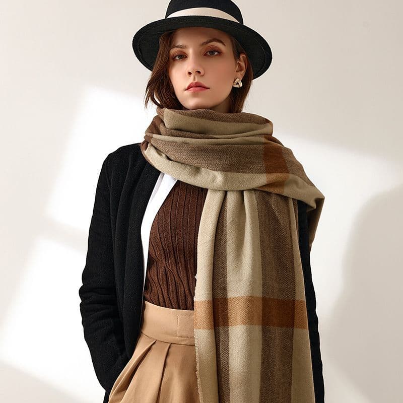 Lenço de caxemira outono e inverno xale feminino cachecol xadrez de borla espessado Com Franja 240G