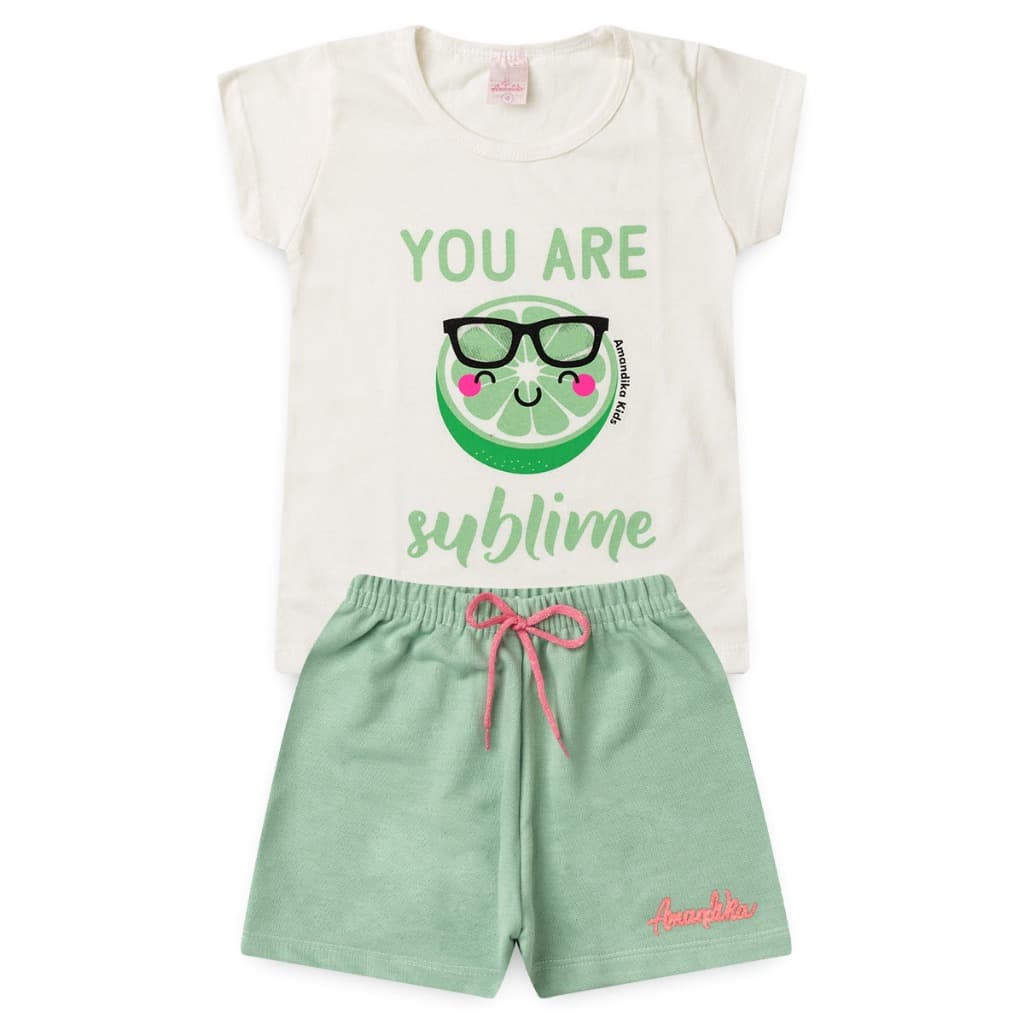 Conjunto Infantil Feminino Verão Baby Look E Shorts Estilosa Tendência L84