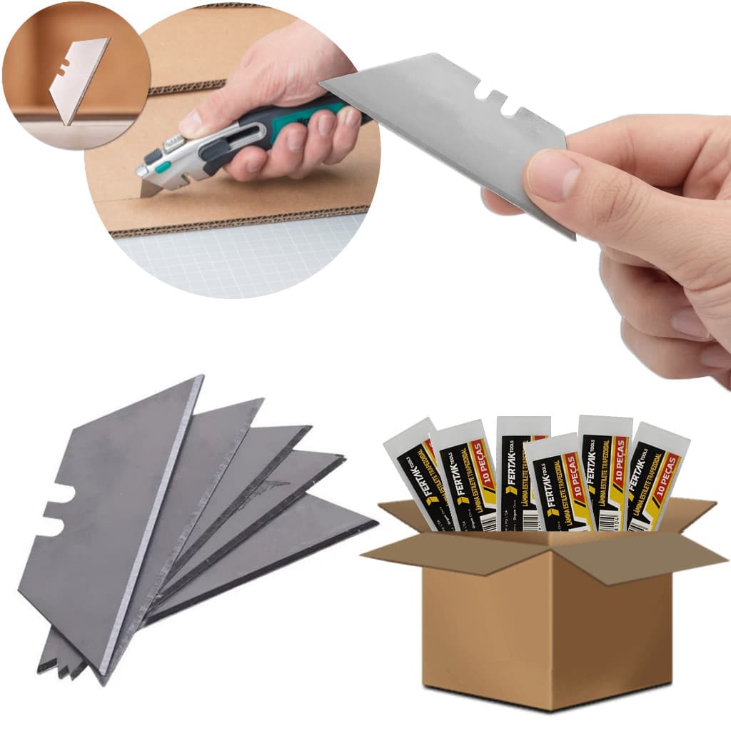 Kit Com 100 Lâminas Estilete Trapezoidal Refil Profissional