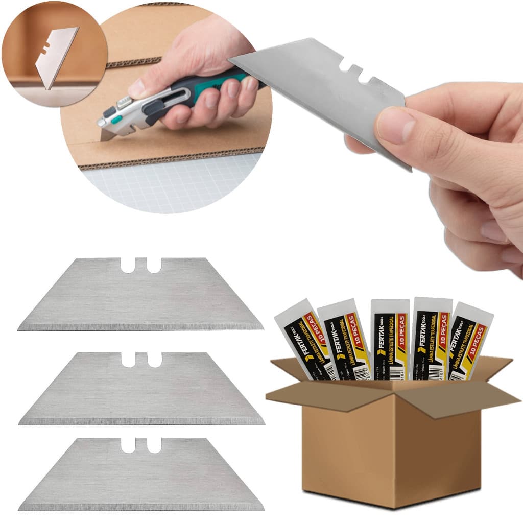 Kit Com 50 Lâminas Estilete Trapezoidal Refil Profissional