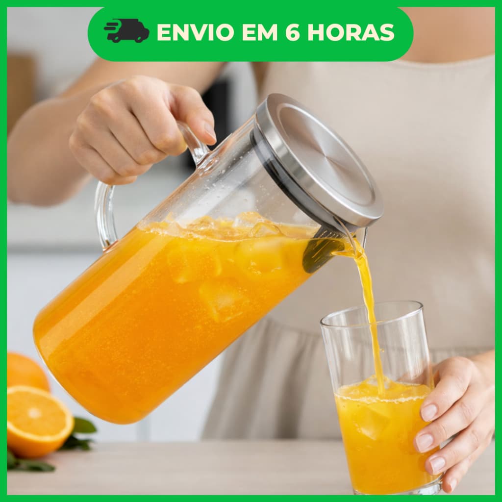 Jarra Vidro Borossilicato 1,4L Tampa Inox Resistente