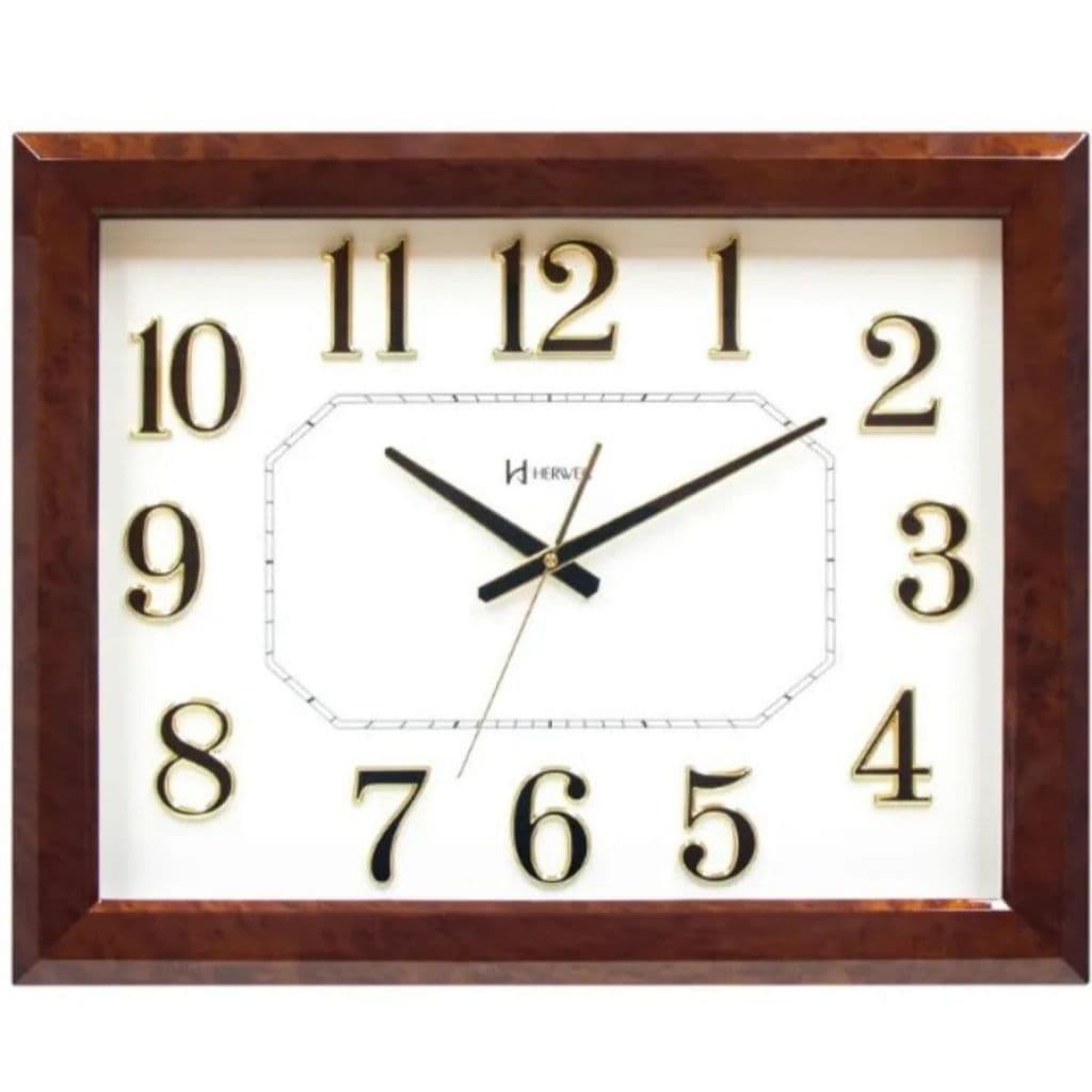 Relógio de Parede Gigante 69 x 47 cm Herweg MOD 4602-084 Plástico Mogno grandes ambientes