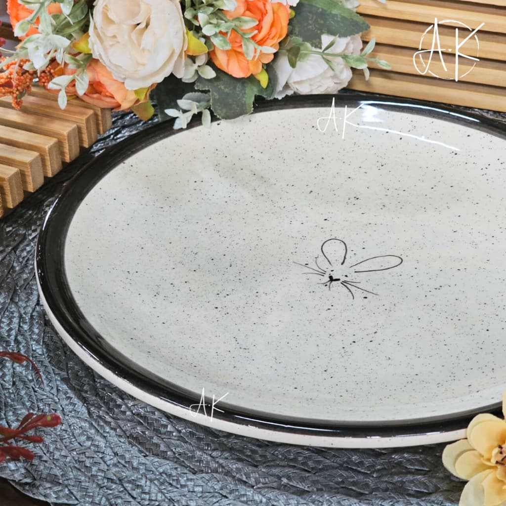 Prato Raso de Páscoa Grande Cerâmica Esmaltada Decoração Mesa Posta Pintado à Mão Ø25cm