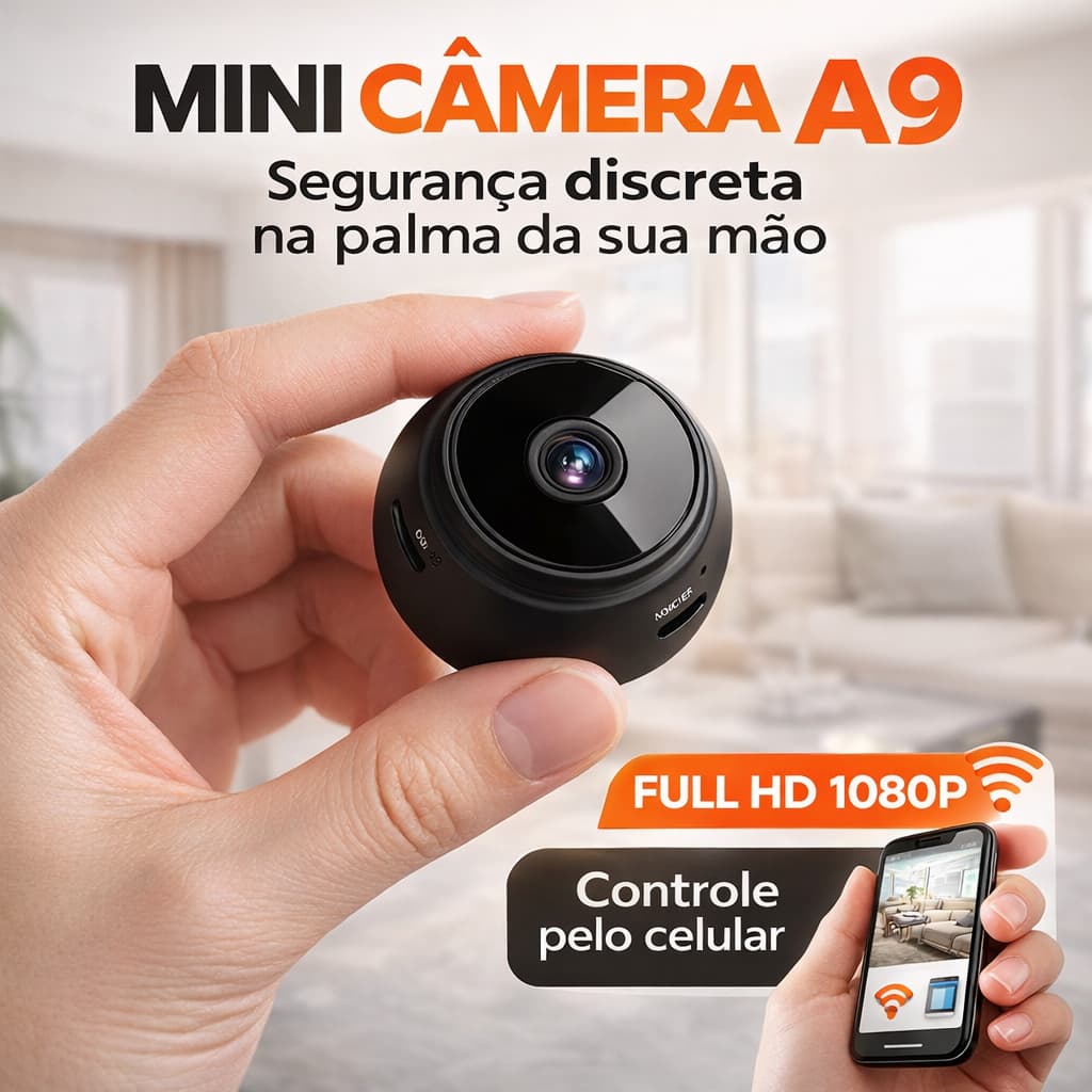 Mini Câmera Espiã WiFi A9 Full HD 1080p Visão Noturna Detecção Movimento Monitoramento Celular