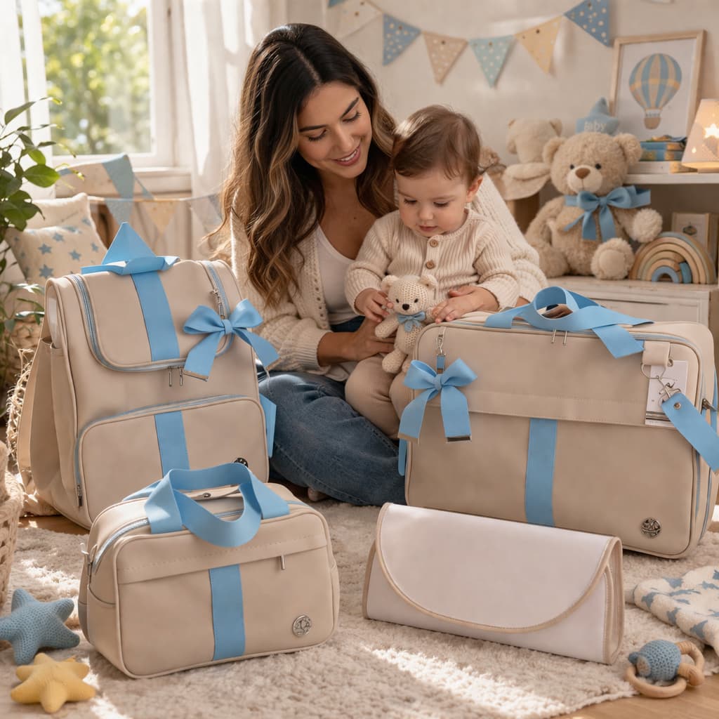 Kit Bolsa Maternidade Menino Menina 4 Peças Ultra Luxo Com Trocador