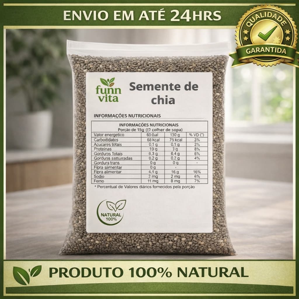 SEMENTE DE CHIA COMERCIAL NATURAL SEM GLÚTEN VEGANO - FUNN VITA