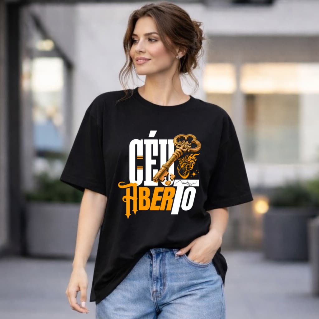 Camiseta Oversized Feminina Treino Academia Cristã Religiosa Larga Blusa Larga Unissex Céu Aberto
