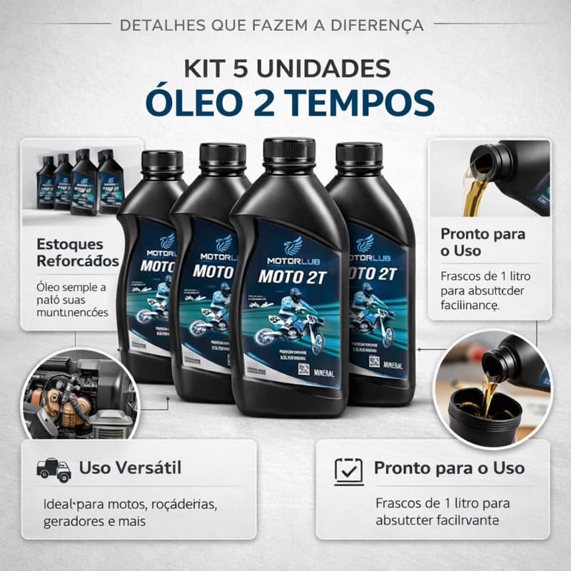 KIT 5 UNIDADES ÓLEO 2 TEMPOS MOTORLUB MOTO 2T