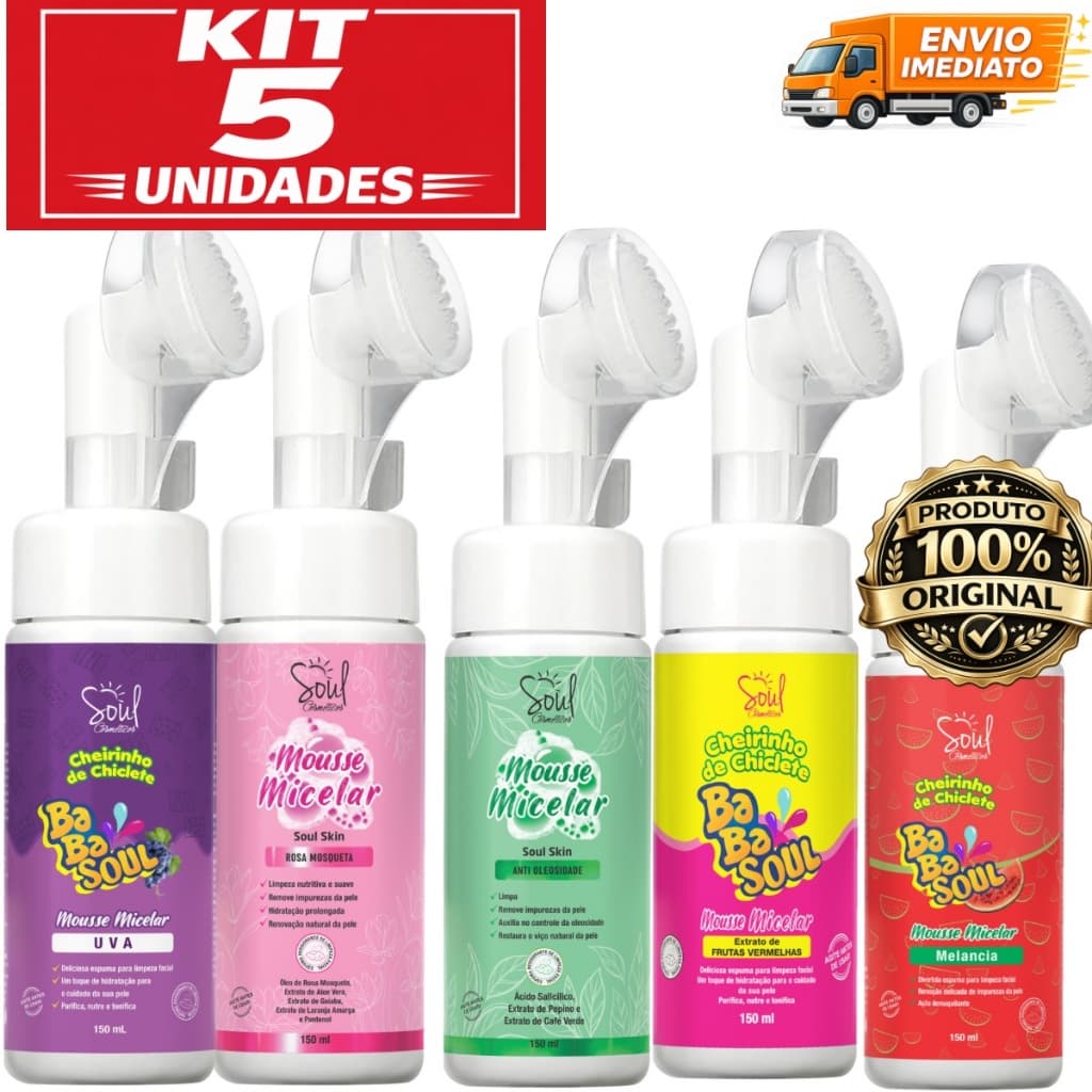 KIT 5 MOUSSE MISSELAR FACIAL 150 ML, LIMPEZA PROFUNDA, REMOVE MAQUIAGEM + CONTROLE DE OLEOSIDADE , ENVIO IMEDIATO
