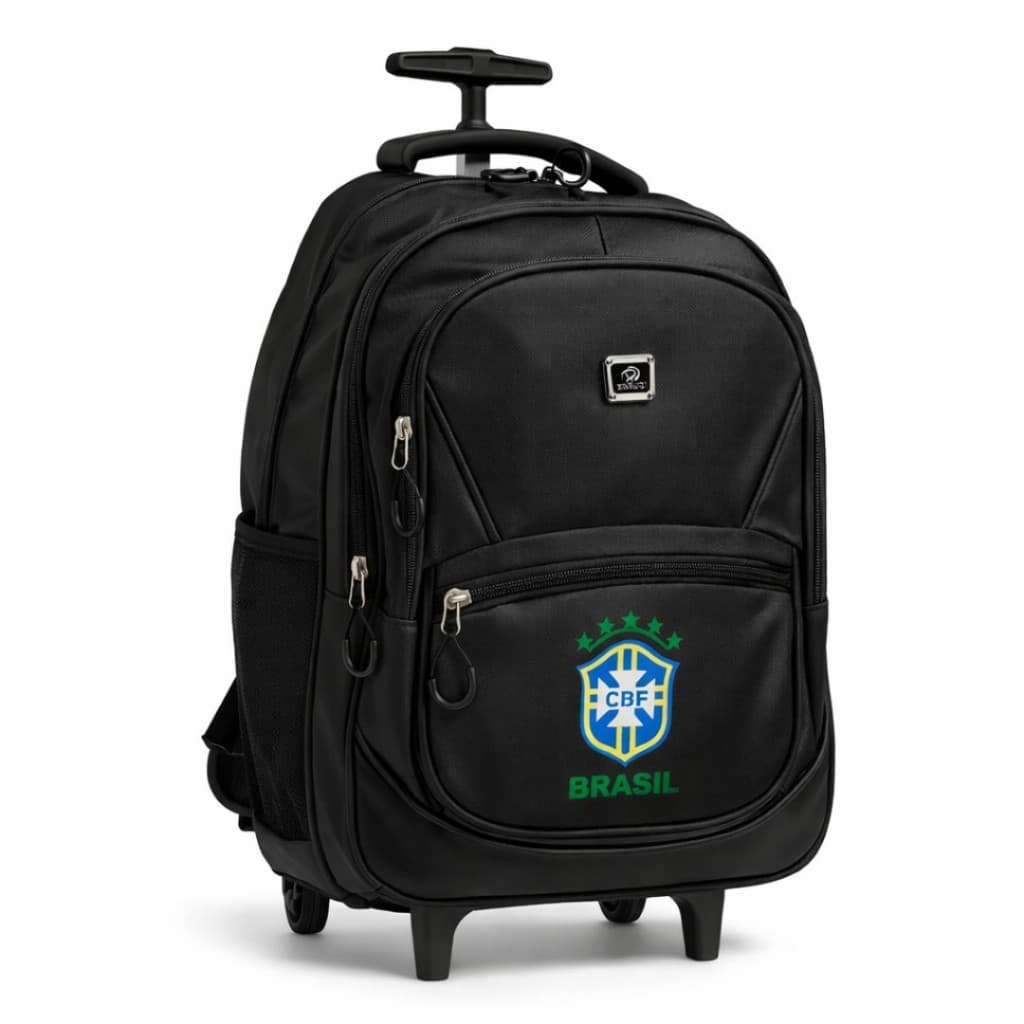 Mochila com Rodinhas Escolar Impermeável 45cm Preta com Azul Reforçada Grande