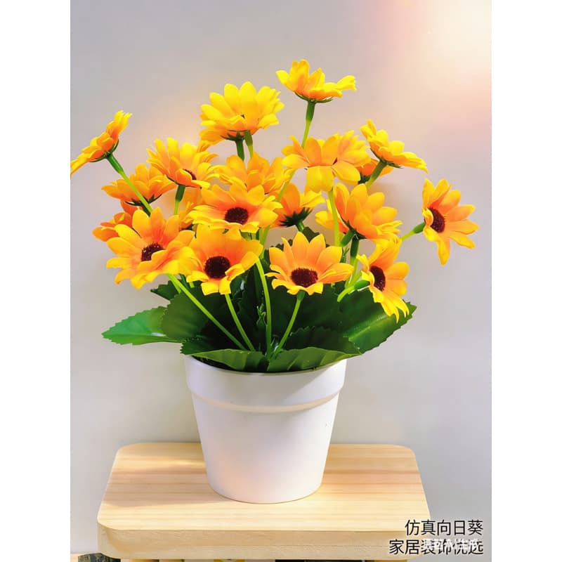 Vaso Balde com Flor Girassol Artificial para Decoração