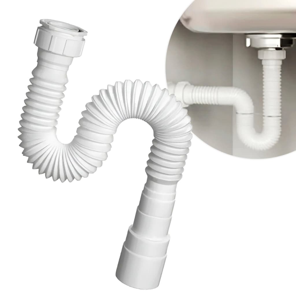Sifão Universal Sanfonado Flexível Tubo Pia Cozinha Banheiro Lavatórios Tanques 71cm Branco Valeplast