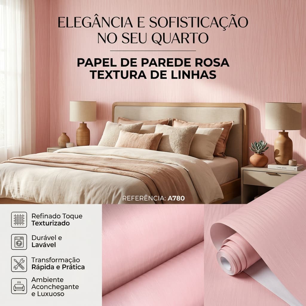 Papel De Parede Adesivo Rosa Vinil Lavável Quarto Menina 5m