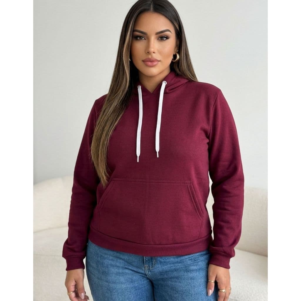 Blusa Moletom Canguru Capuz Bolso Liso Feminino Felpudo Casaco Inverno
