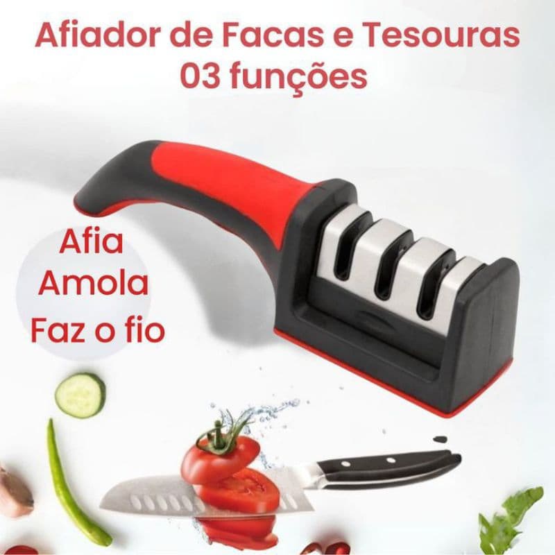 Afiador de Facas e Tesouras Fácil e Prático em Aço Inox