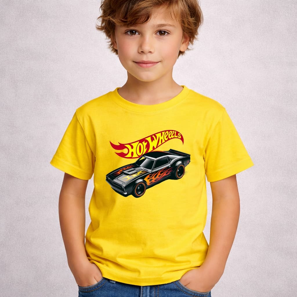 Camiseta Infantil Menino Hotwheels Camaro Dodge Charger Fogo Blusa em Algodão Premium Juvenil Cars