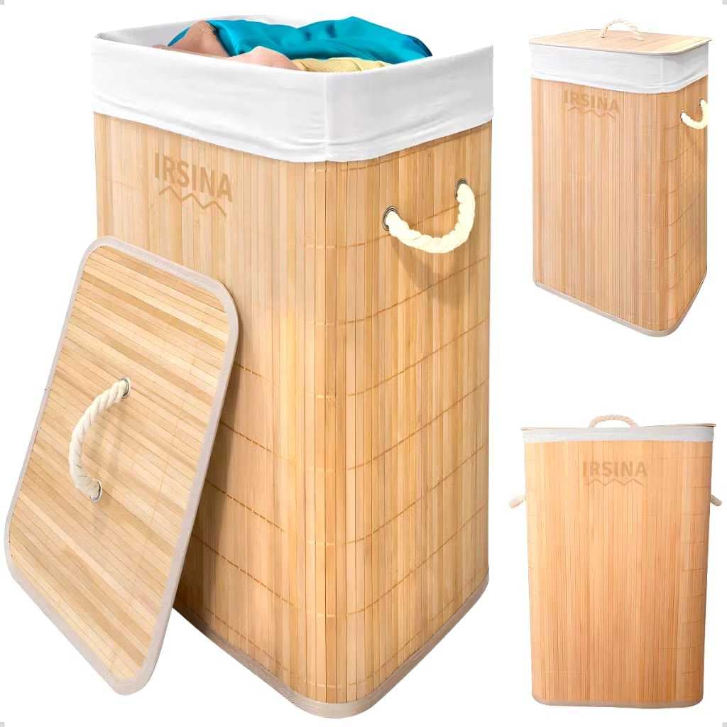 Cesto de Bambu com Tampa e Forro Removível - Praticidade e Estilo para a Sua Casa