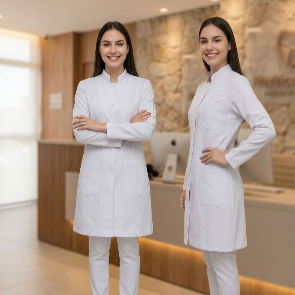 Jaleco Branco Feminino Gabardine Manga Longa Para Estágio Enfermagem Fisio Odontologia Moda Branca