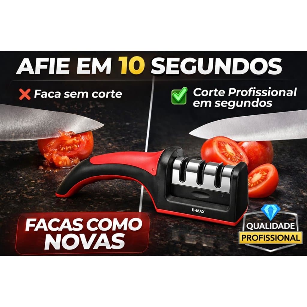 Amolador de Facas Profissional 3 Estágios B-MAX Com Afiação Rápida Em Aço Inoxidável + Base Antiderrapante