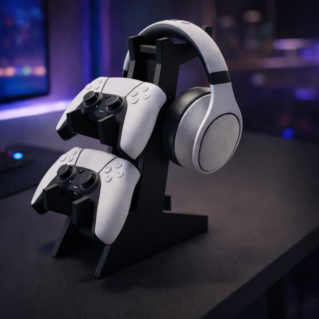 Suporte Gamer MDF 2 Controles e Headset Mesa Organizador PS5 PS4 Xbox Switch