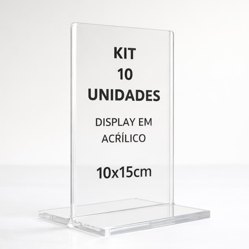 Kit 10 Displays Em Acrílico Porta Aviso / Placa Pix De Mesa - Transparente 10x15cm Multiuso
