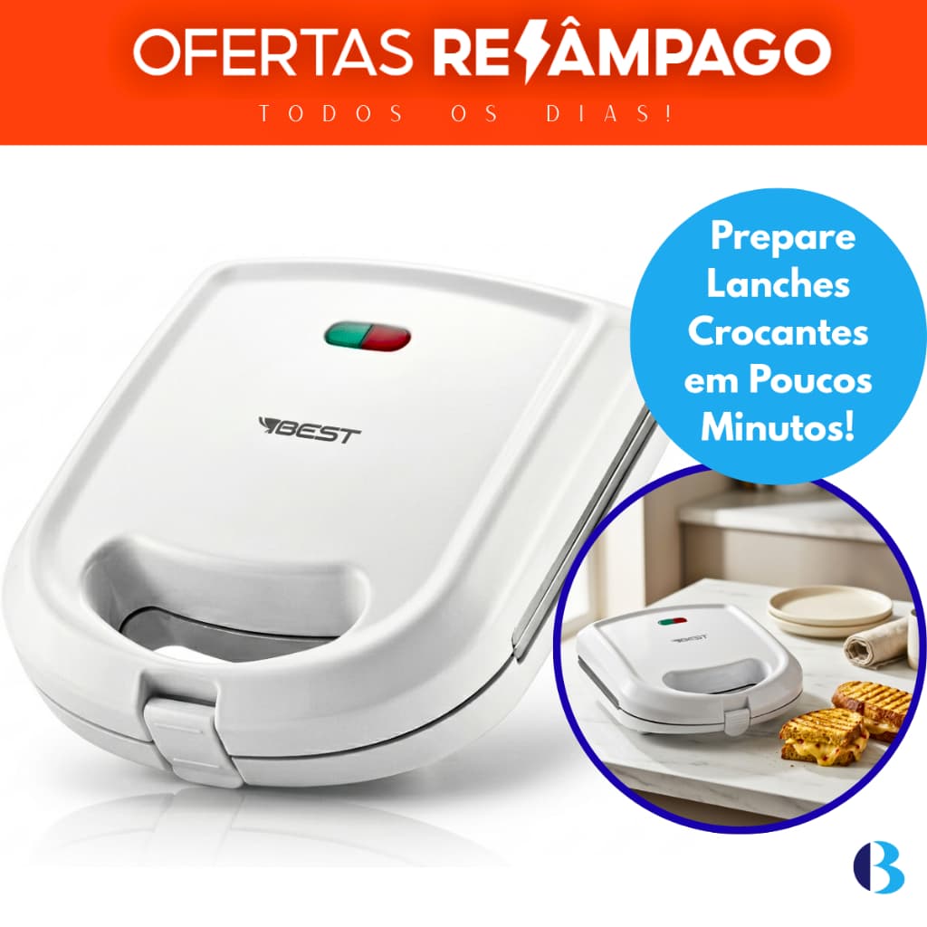 Sanduicheira Elétrica Misteira Mini Grill Best Antiaderente - Prepara Pães, Sanduíches e Lanches!