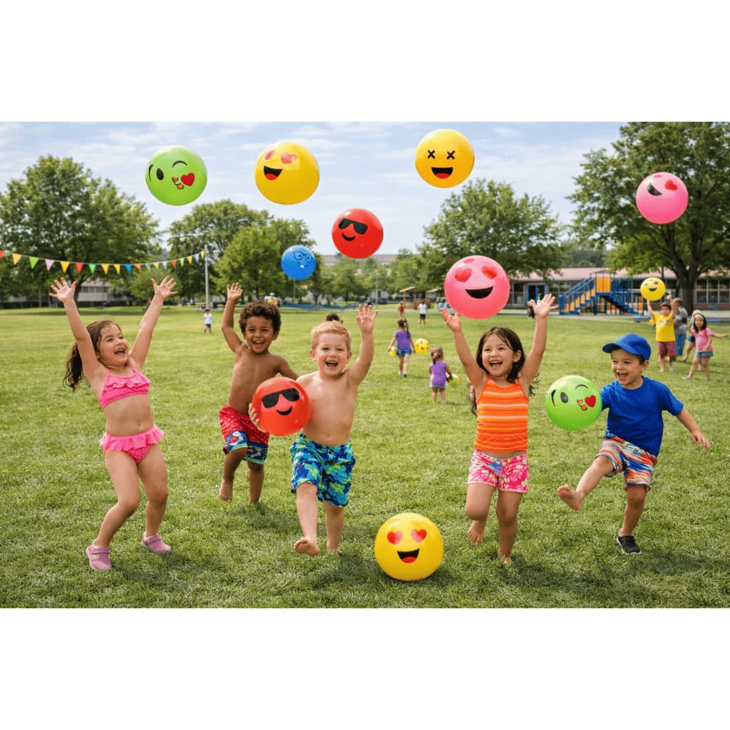 2 Bolas De Vinil Inflável Emoji Colorida Piscina Decoração E Festas Coloridas