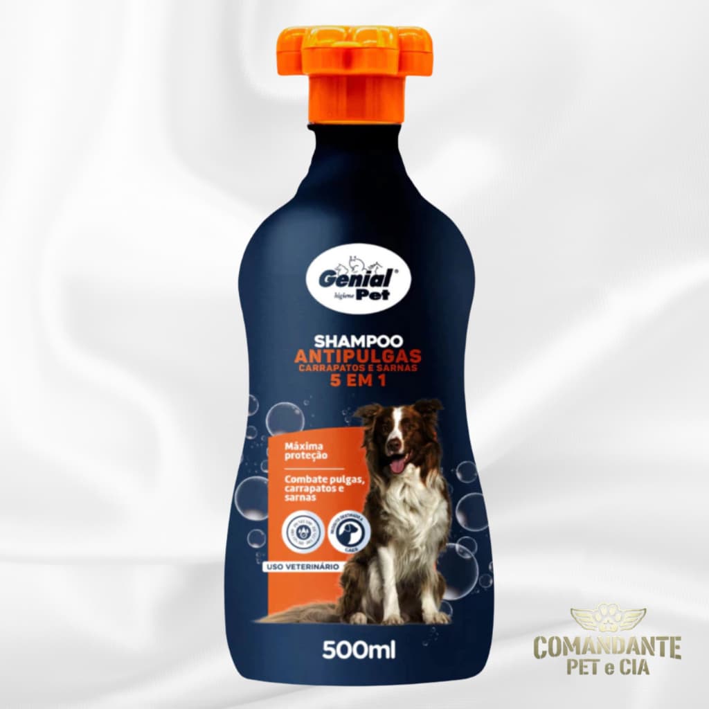 Shampoo Antipulgas 5 em 1 Carrapatos e Sarnas - Genial Pet 500 ml