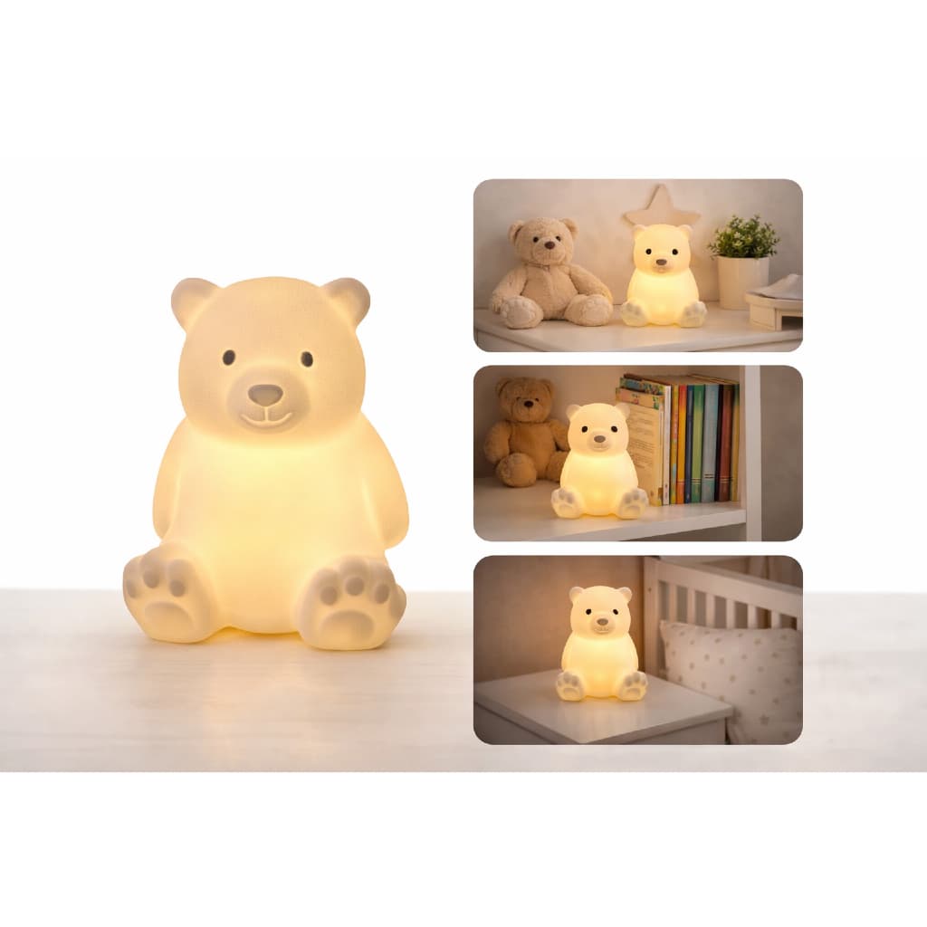 Mini Abajur LED Ursinho Decorativo 10cm | Luminária de Mesa Infantil Luz Noturna Quarto Bebê Sala Decoração