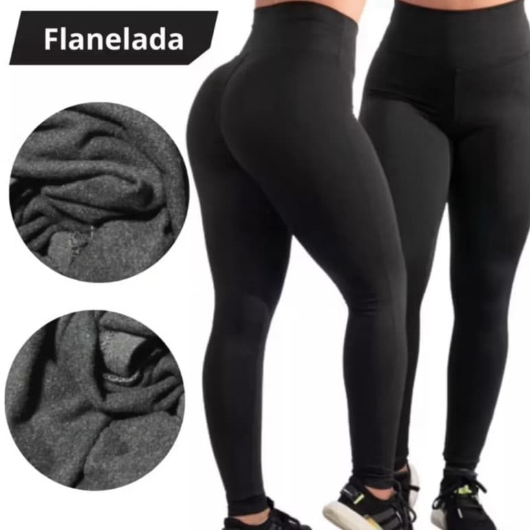 Kit 2 Calças Termica Flanelada Legging Academia Suplex Grossa Modeladora Leg Cintura Alta Peluciada