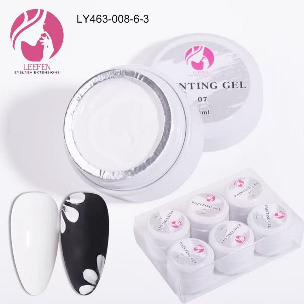 Gel LEEFEN 8ML para nail art: preto, branco e três cores primárias, com consistência mais espessa para desenhar pétalas