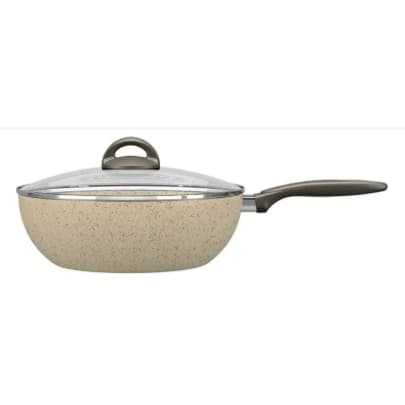 Frigideira alta com tampa wok suprema cor vanilla Brinox 24cm 2,3 litros. Perfeita para yakissoba, preparar legumes.