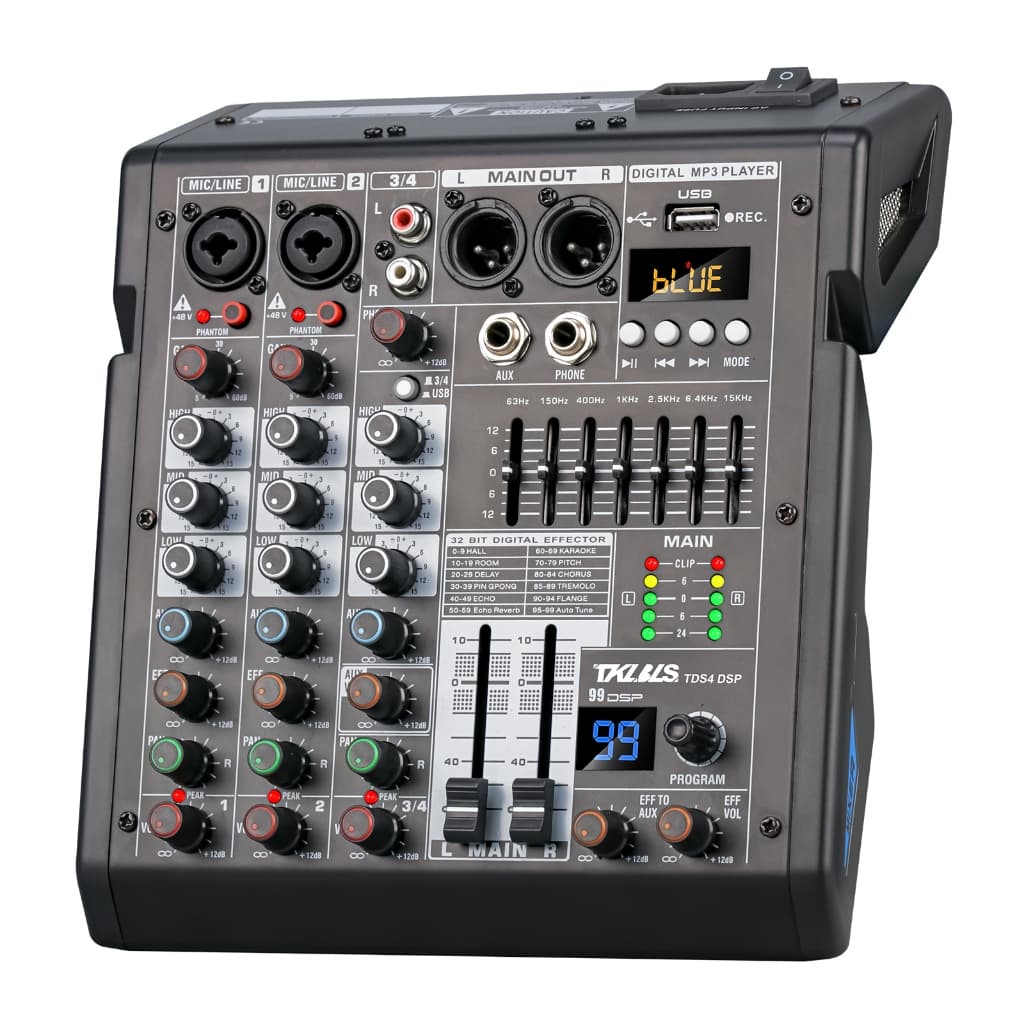 Mesa De Som TDS4 4 Canais mixer 48v 99 Efeitos PC Usb Mp3 Equalizador 110-240v TKLBLS