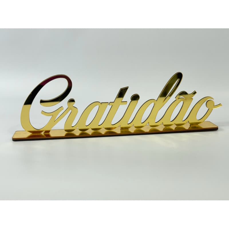 Gratidão em Acrílico Dourado Espelhado Palavra Decoração Luxo Moderna Para Sala e Escritório Presente Sofisticado