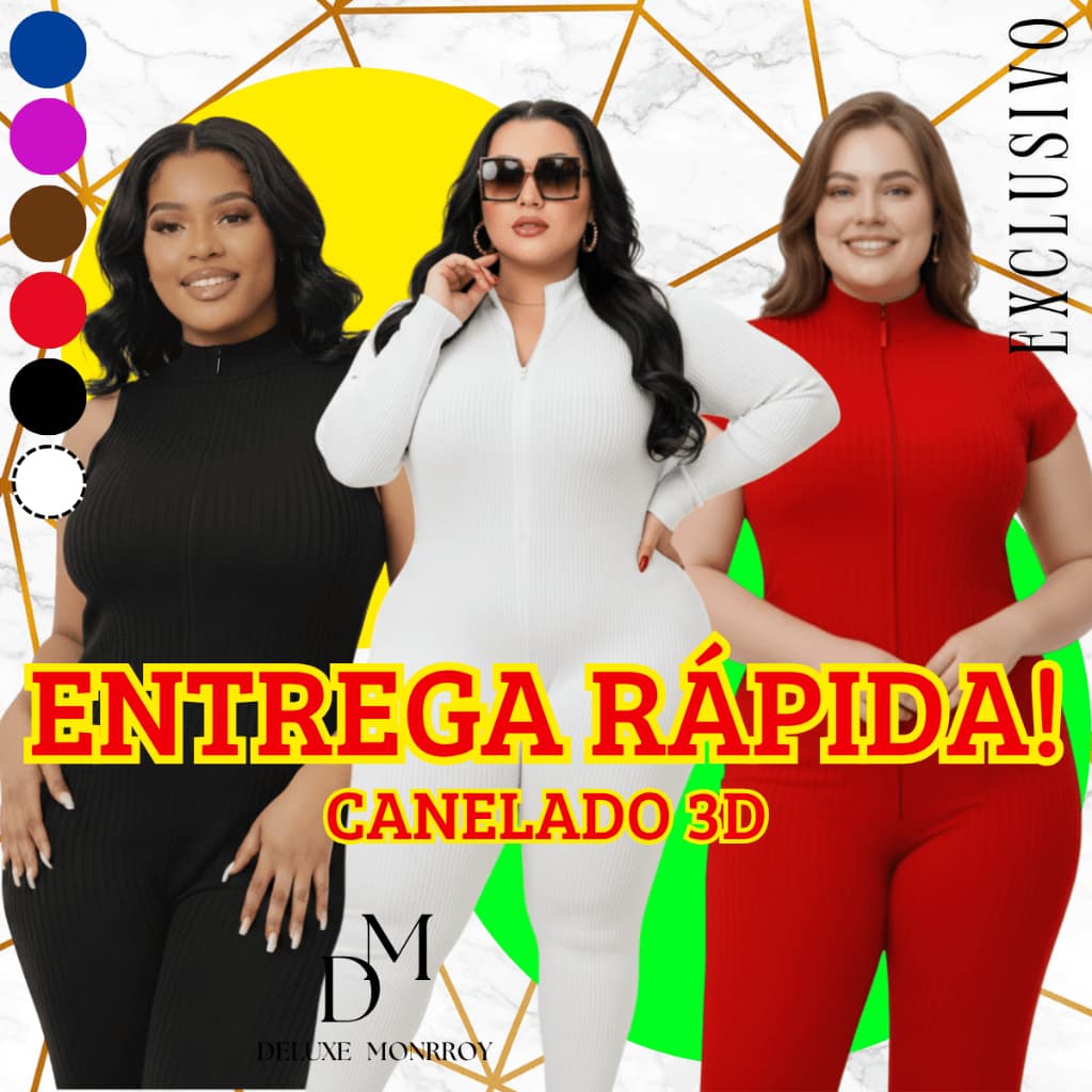 Macacão Virgínia Plus Size Chega Hoje 🔥🚚 Manga Longa Curta Regata Gola Alta Zíper Modelador