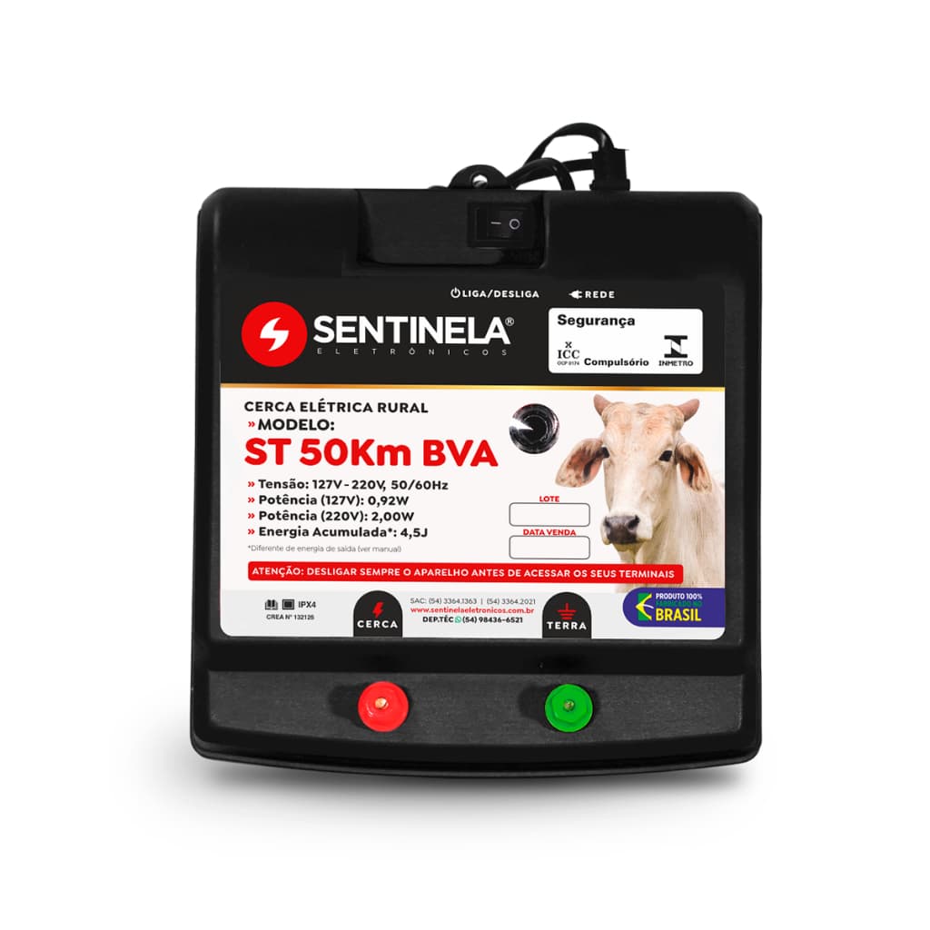 Aparelho De Choque Eletrificador Cerca Rural Sentinela ST 50km Bivolt Automático 127/220V