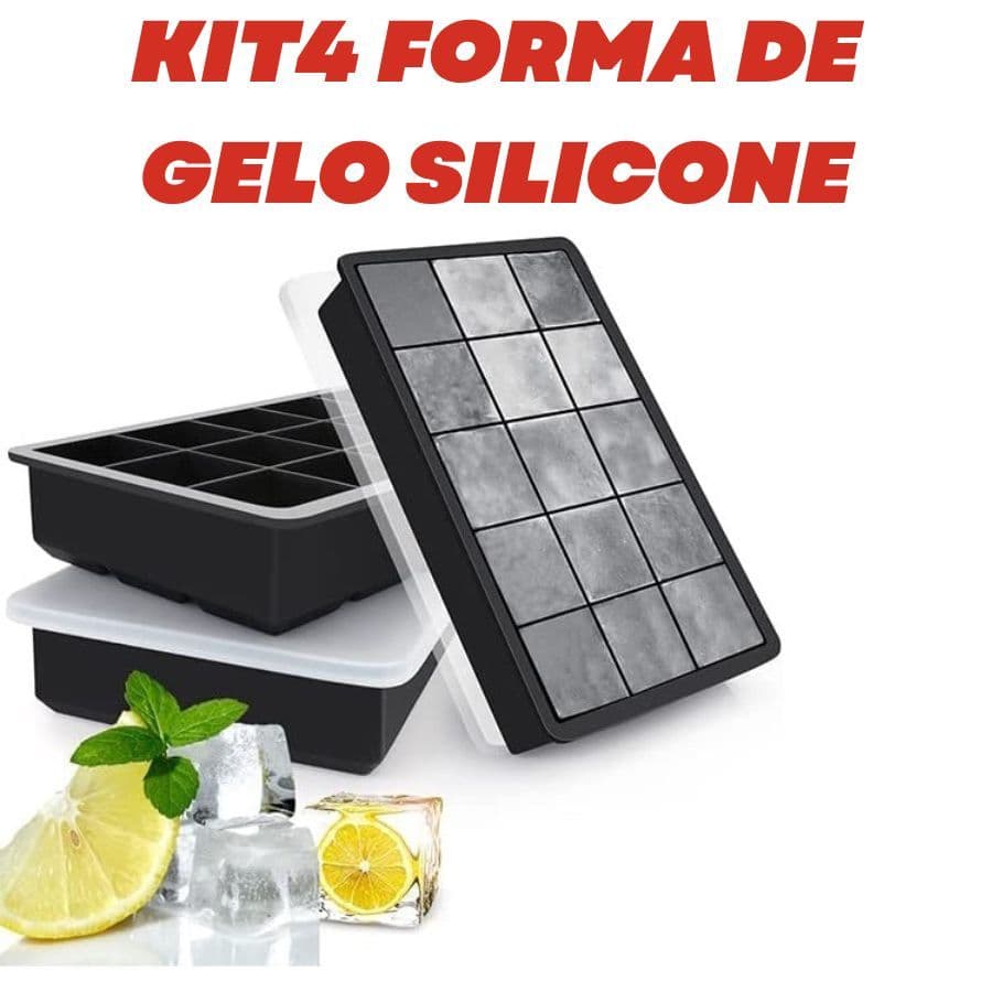 KIT4 Forma de Gelo Silicone com Tampa 12x19x4cm Fácil de Usar e Limpar
