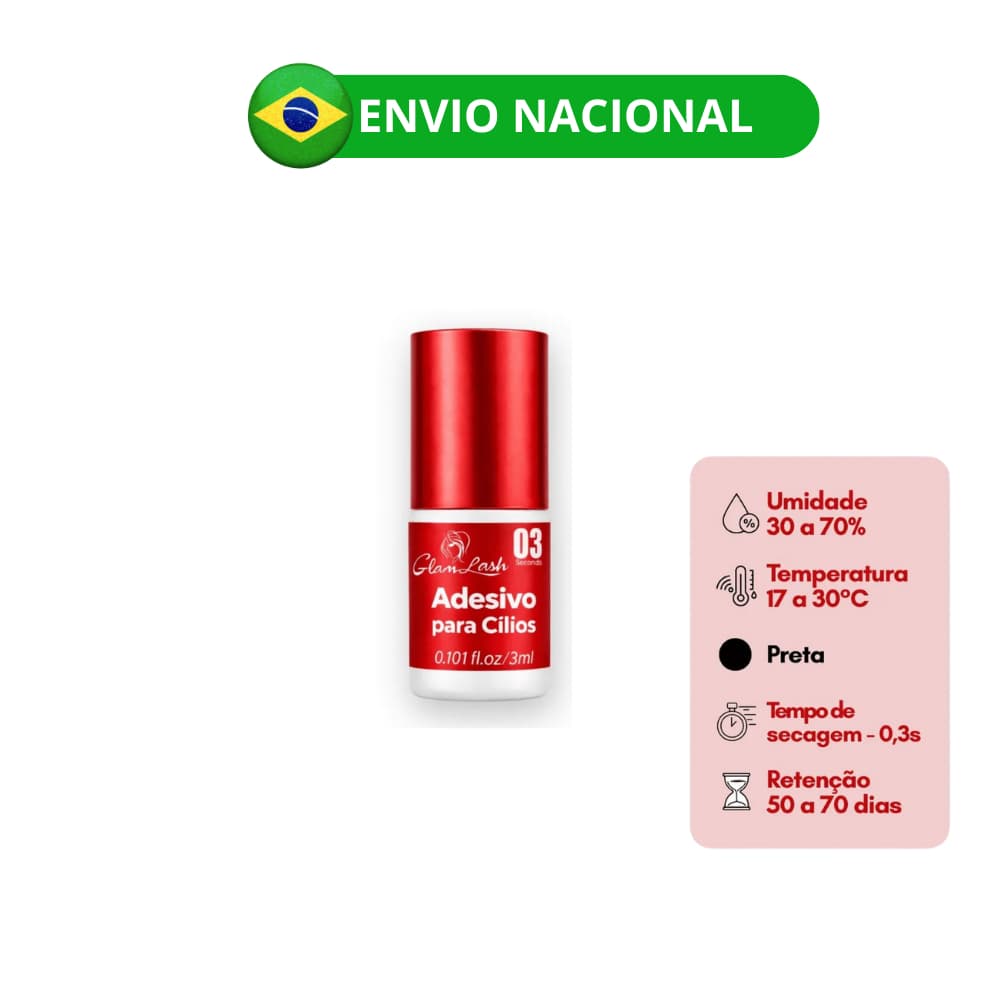 Glamlash Cola Para Extensão de Cílios 0,3 Segundo com 3ml - Envio Nacional