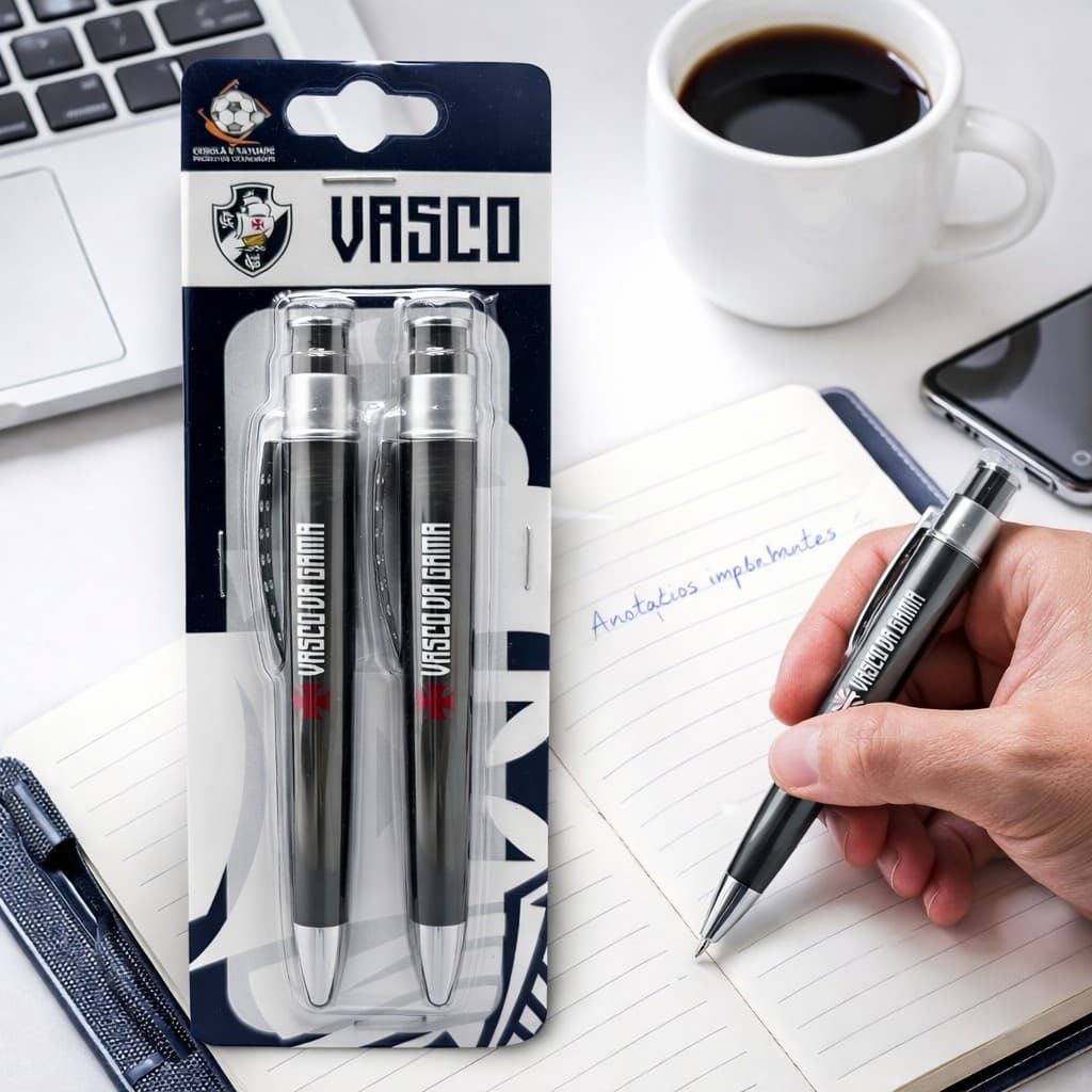Kit 2 Canetas Vasco Gama Oficial Original Presente Torcedor Futebol Clube Material Caneta Escolar