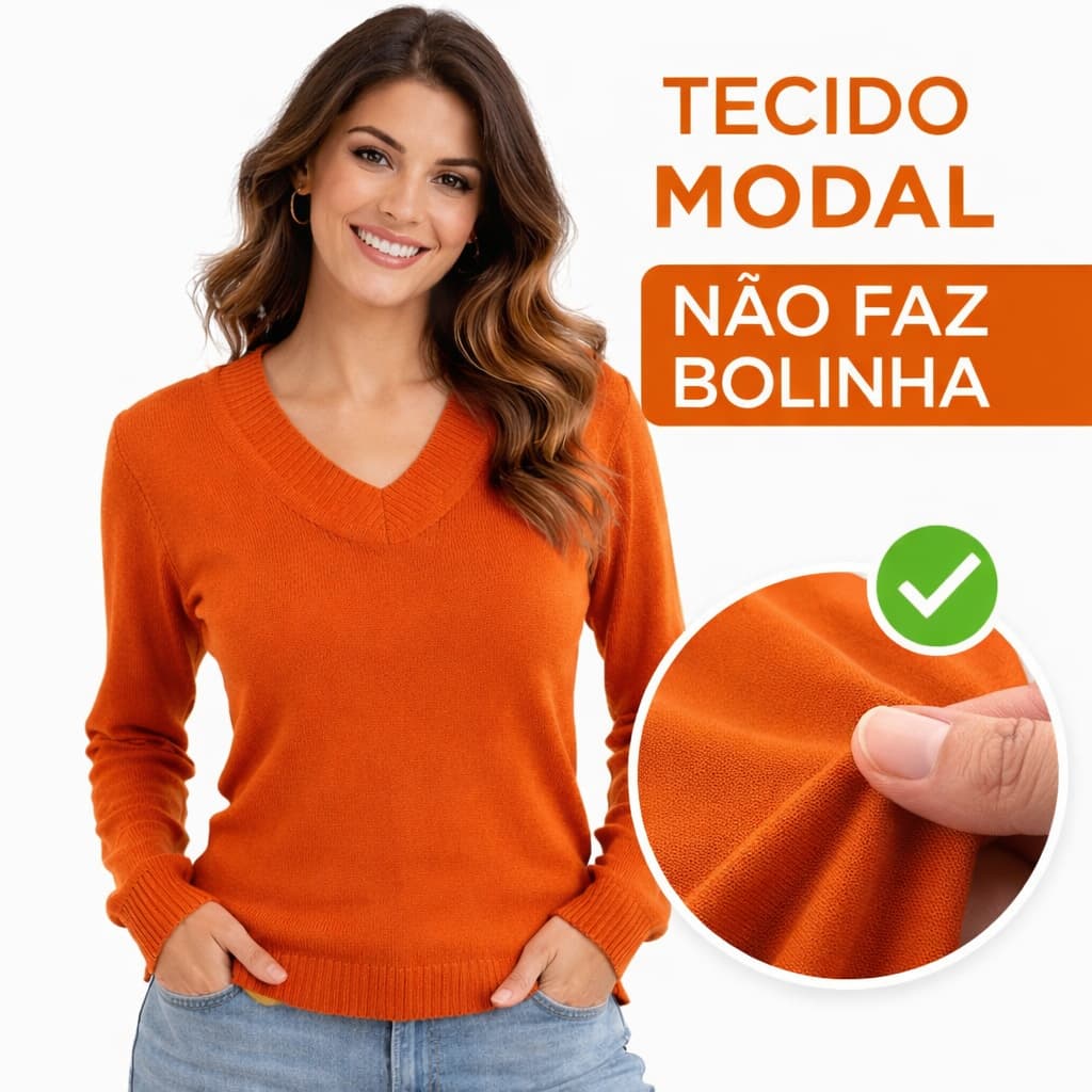 Blusa Feminina Modal Tricot Decote V Manga Longa Tecido Premium Varias Cores Envios Full
