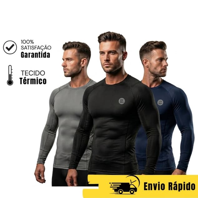 CAMISA TÉRMICA SEGUNDA PELE PROTEÇÃO UV50+ Camiseta Blusa Malha Fria Academia Manga Longa Masculina