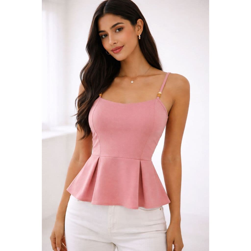 Blusa Feminina Peplum, com elástico nas costas, Alça Fina Elegante, moda feminina 2026