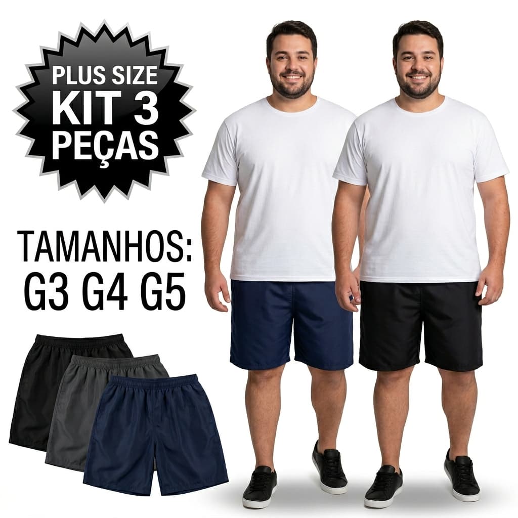 Kit 3 Bermuda Plus Size Masculina Esporte Academia G3 G4 e G5