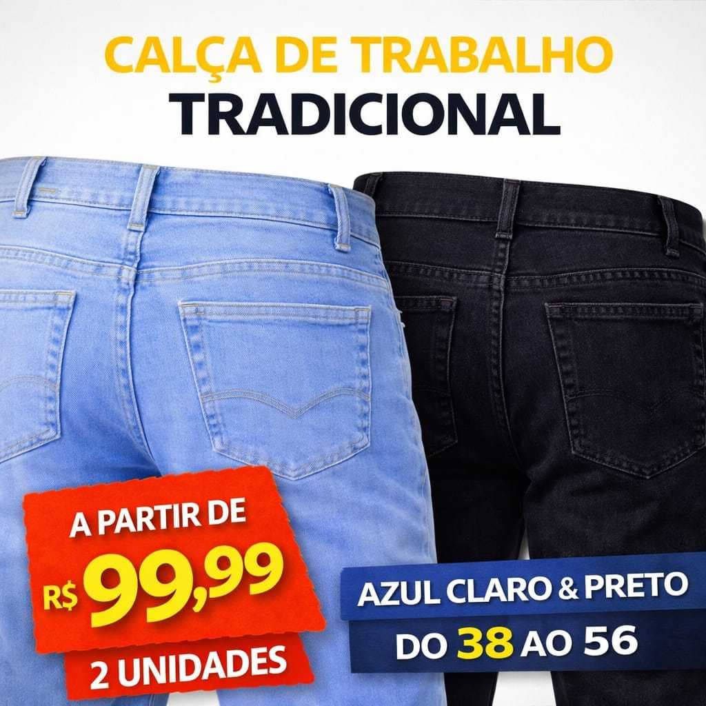 Calça Masculina Jeans Tamanho Grande Trabalho Dia a Dia Algodão e Elastano Plus Size Resistente Tecido Premium