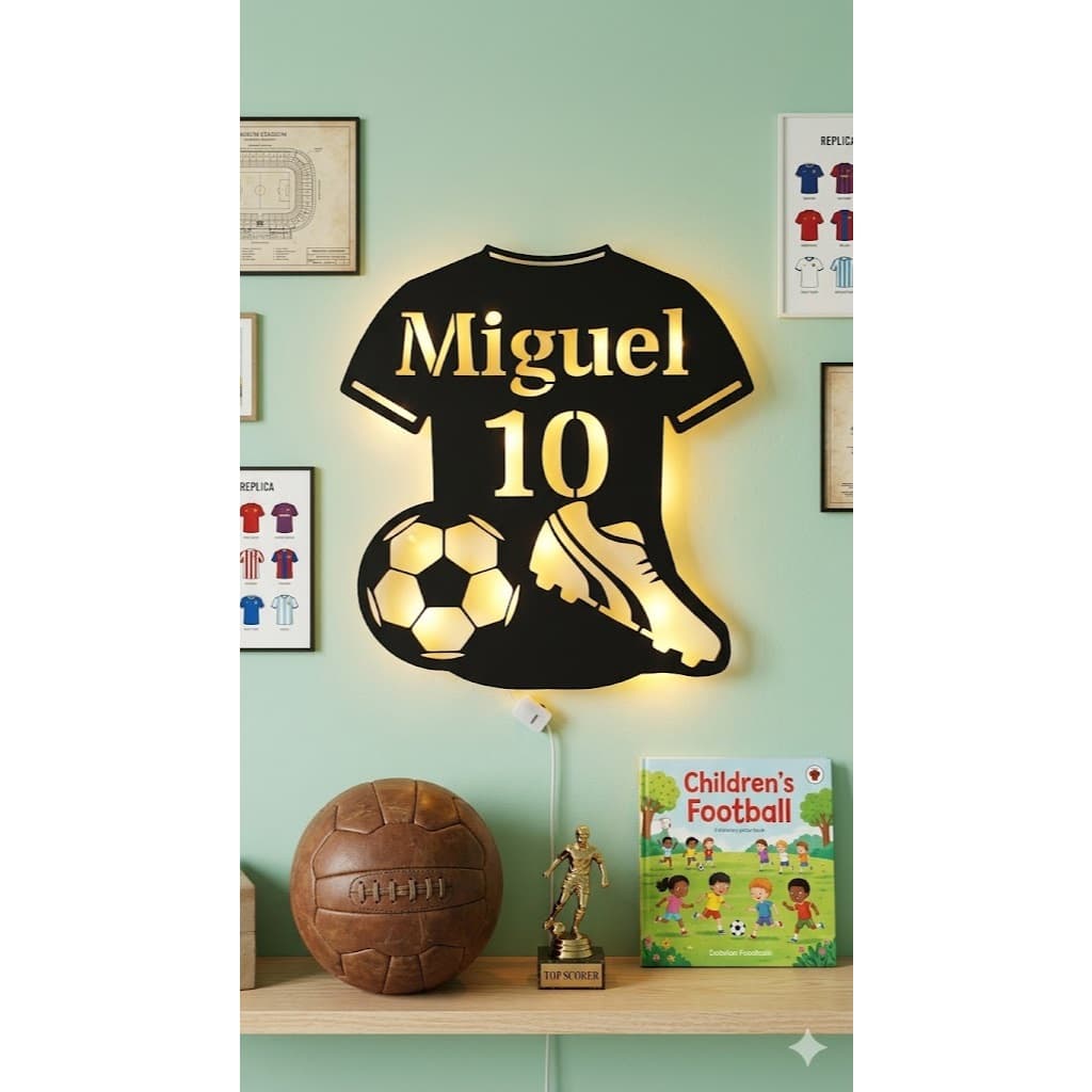 Luminária LED Camisa Futebol Personalizada (Seu Nome/Número) - Presente Torcedor MDF