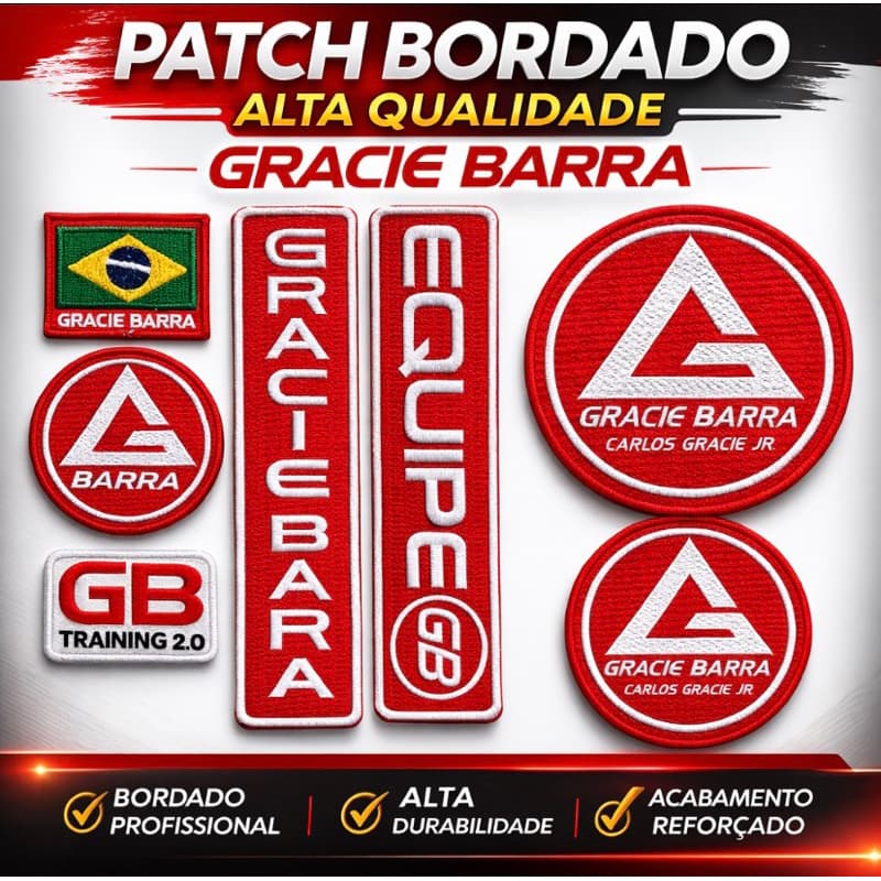 Patch Gracie Barra Jiu Jitsu Kit Para Kimono kit c/ 7 peças Vermelho