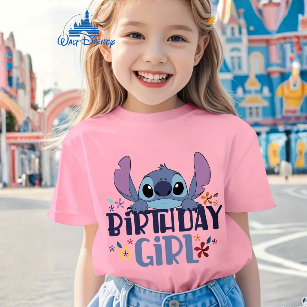 Camiseta Infantil Menina Stitch Aniversário Festa Tema T-shirt Blusa Criança