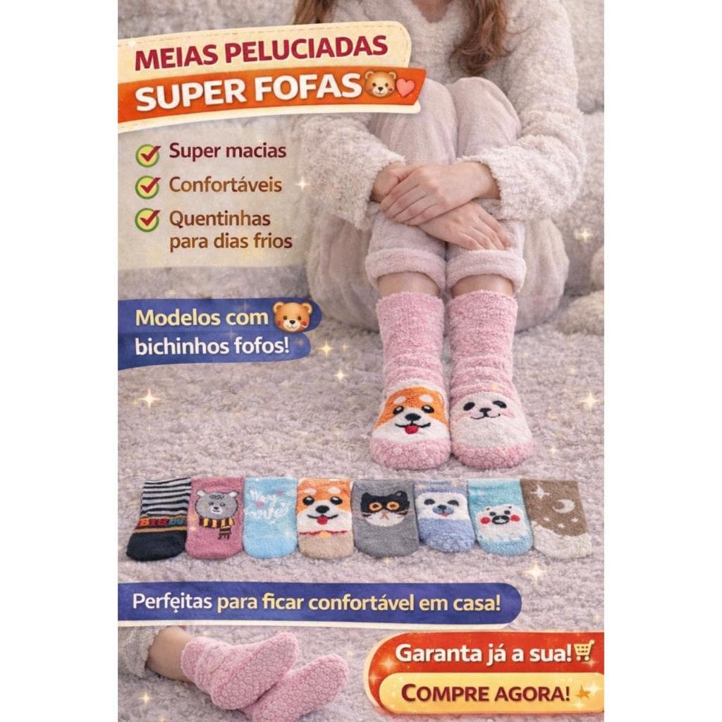 KIT MEIA FEMININA ADULTO FELPUDAS DIRVERTIDAS SUPER CONFORTÁVEIS E QUENTINHAS