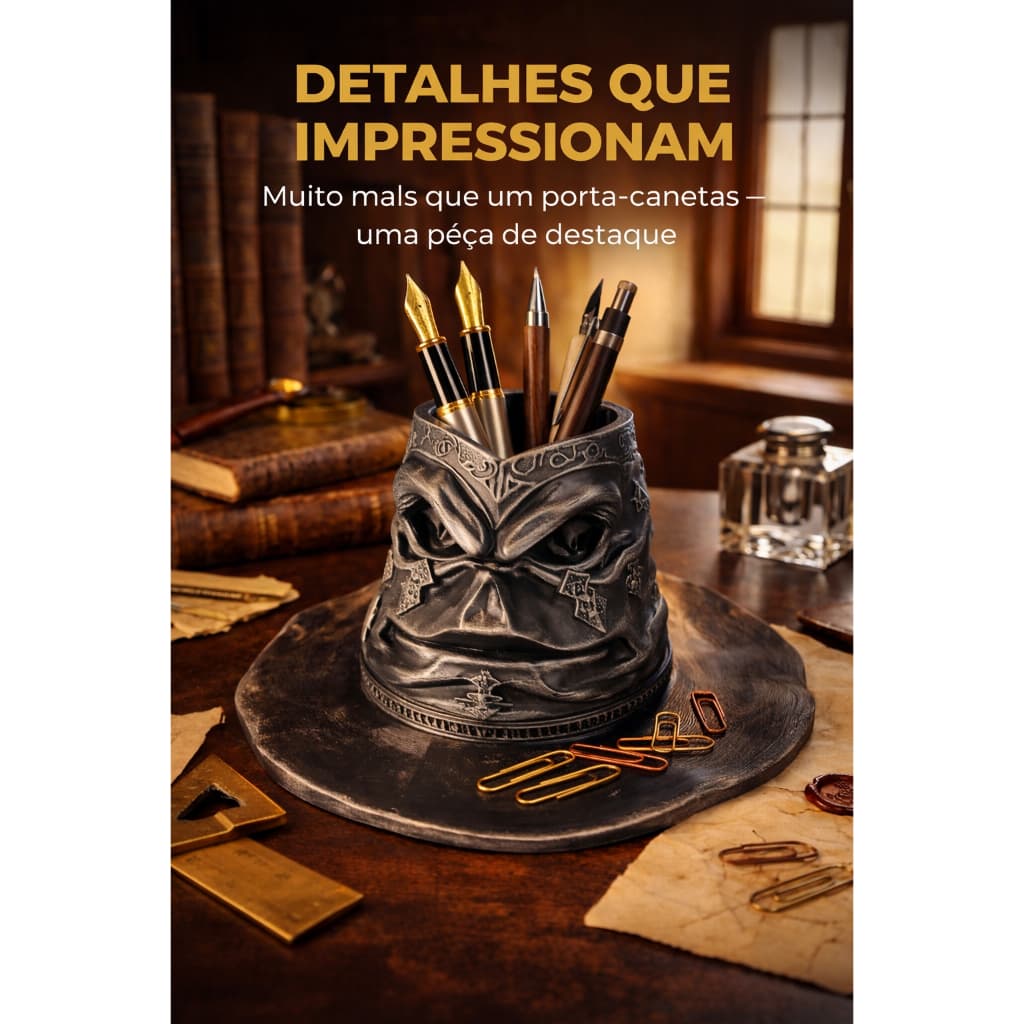 Porta Canetas Chapéu Mágico Decorativo Geek Organizador Criativo Mesa Setup Presente Diferente