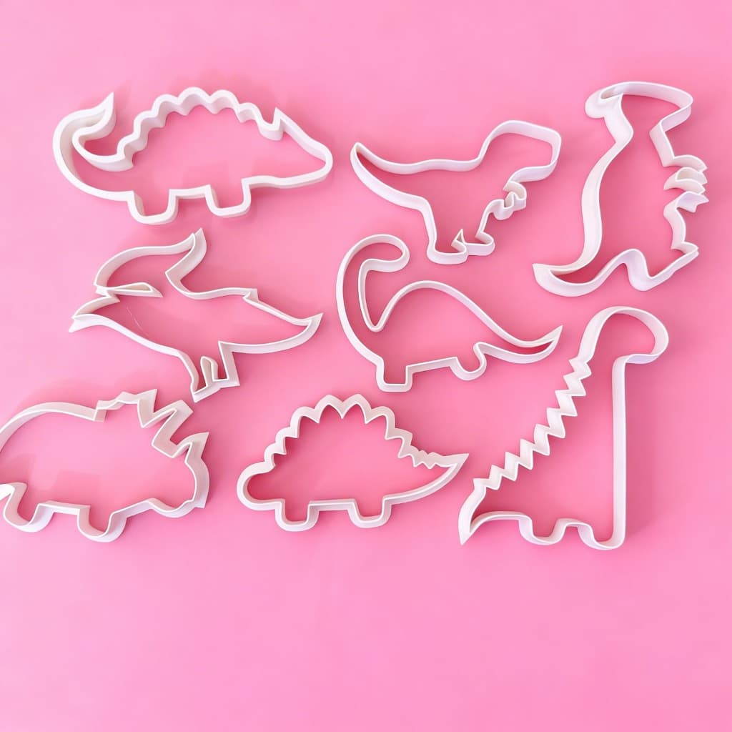 Kit 8 Cortadores Dinossauros 3D Biscoito Pasta Americana Forminhas Tema Infantil